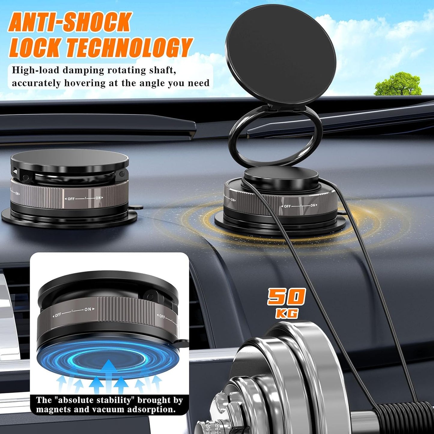 Soporte Magnético para Móvil Coche Compatible MagSafe, Negro – Rotación 360°, Ventosa Potente, Fijación Segura, Universal para iPhone y Android