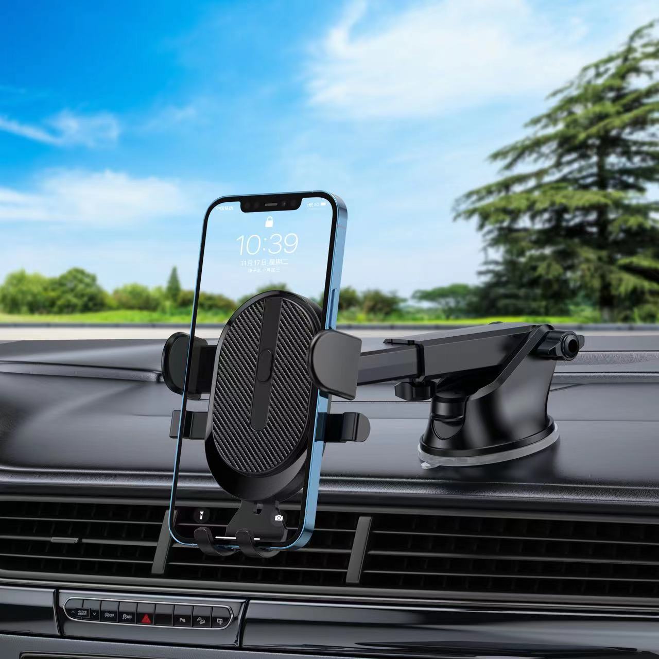 Soporte Universal 2 en 1 para Móvil – Montaje en Salpicadero y Ventilación de Coche, Rotación 360°, Compatible con Teléfonos de 4-8”, Operación con una Mano, Negro