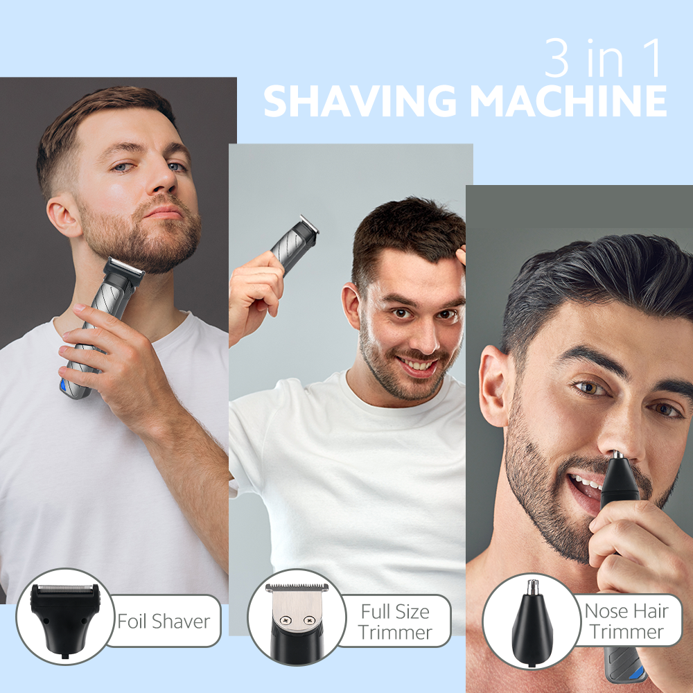 Cortadora Eléctrica Recargable 3 en 1 PRITECH | Kit Profesional para Barba, Nariz y Oreja | Motor 7200RPM, 90min Autonomía, Accesorios Completos