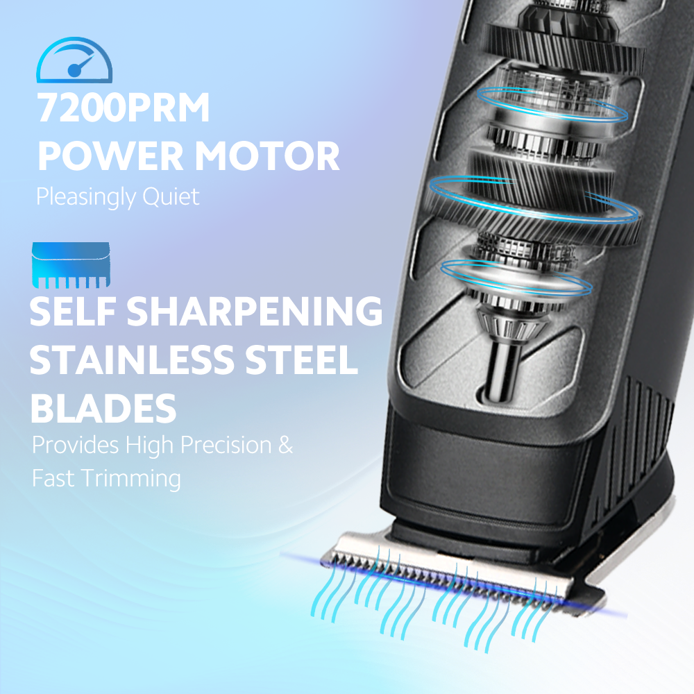 Cortadora Eléctrica Recargable 3 en 1 PRITECH | Kit Profesional para Barba, Nariz y Oreja | Motor 7200RPM, 90min Autonomía, Accesorios Completos